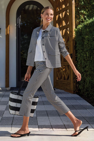 Gingham Button Front Collard Jacket Black & White