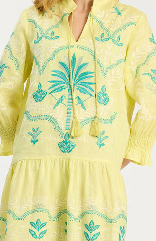 Nikki Linen Embroidered Dress Sunny Lime