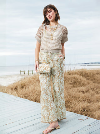 Resort Fringe Palazzo Pant Seawall Scroll Fawn