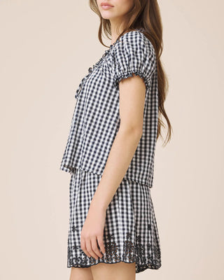 Gigi Gingham Puff Sleeve Top Navy/White