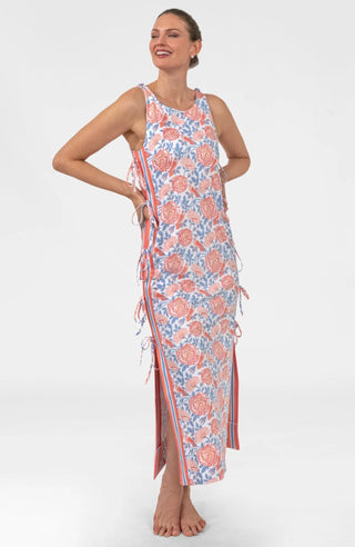 Tie Smell The Roses Maxi Dress Periwinkle Coral