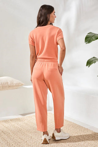 Soft Modal Barrel-Leg Elastic Waist Joggers Guavablush