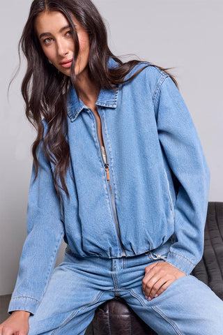 Bubble Hem Denim Jacket Oxfordblue