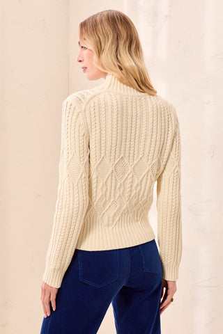 Cable Knit Mock Neck Special Wash Sweater Antique White