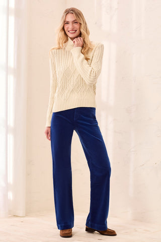 Cable Knit Mock Neck Special Wash Sweater Antique White