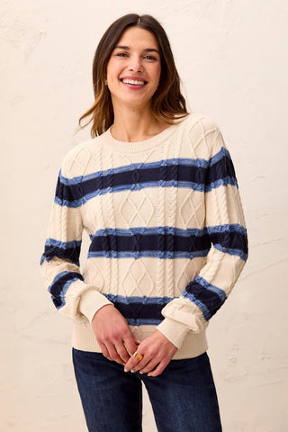 Cable Knit Stripe Crew Neck Sweater Stellar