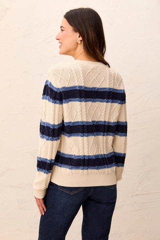 Cable Knit Stripe Crew Neck Sweater Stellar