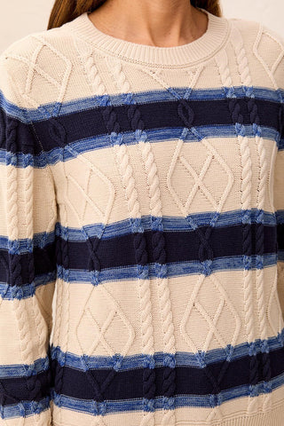 Cable Knit Stripe Crew Neck Sweater Stellar