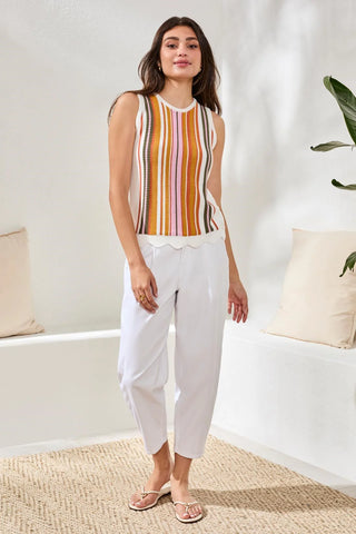 Textured Crewneck Knit Sweater Cami Eggshell Multi
