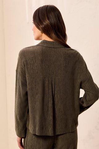 Crinkle Long Sleeve Button Front Shirt Basil