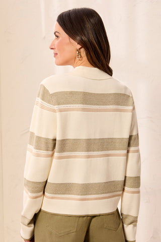 Knit Jacquard Button-Front Collared Cardigan Moonstone