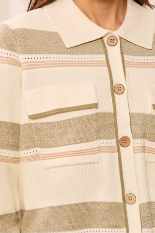 Knit Jacquard Button-Front Collared Cardigan Moonstone