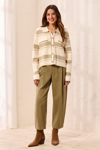 Knit Jacquard Button-Front Collared Cardigan Moonstone