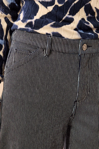 Lightweight Stripped Wide Leg Cuffed Ankle Pants Sapphire