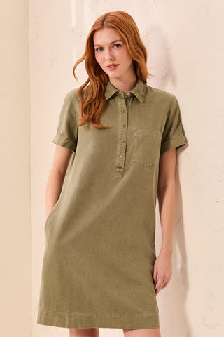 Pop Over Shirt Dress Olive Stone