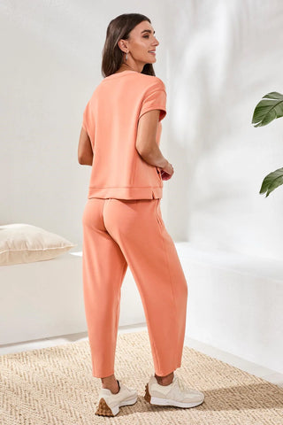 Soft Modal Barrel-Leg Elastic Waist Joggers Guavablush