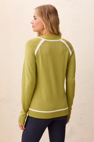 Long Sleeve Mock Neck Raglan Sweater Dark Lime