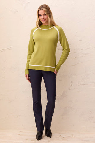Long Sleeve Mock Neck Raglan Sweater Dark Lime