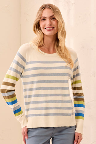 Long Sleeve Crew Neck Stripe Sweater Moonstone