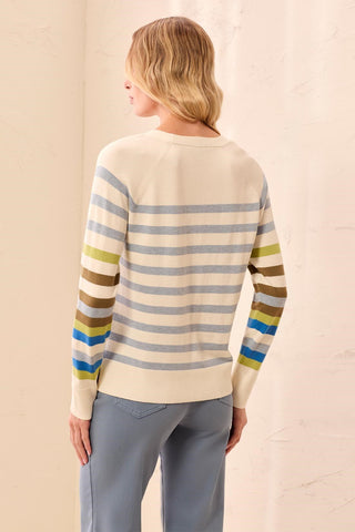 Long Sleeve Crew Neck Stripe Sweater Moonstone