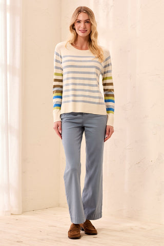 Long Sleeve Crew Neck Stripe Sweater Moonstone