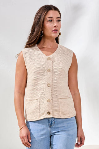Sweater Vest With Pockets & Decorative Buttons Cococream