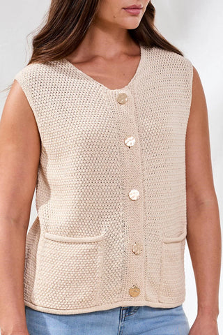 Sweater Vest With Pockets & Decorative Buttons Cococream