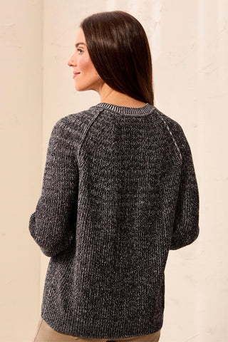 Cotton Marbled Notch Neck Button Cardigan Black