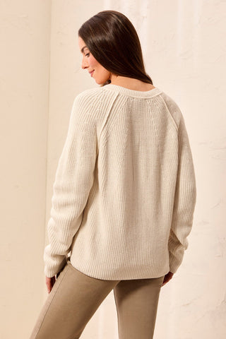 Cotton Marbled Notch Neck Button Cardigan Oatmeal