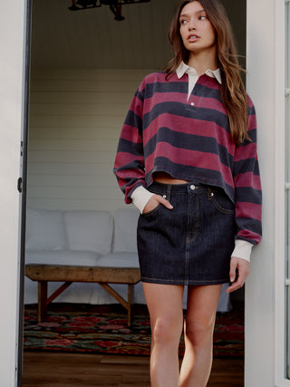 Cropped Rugby Polo Navy Berry Noir Block Stripe