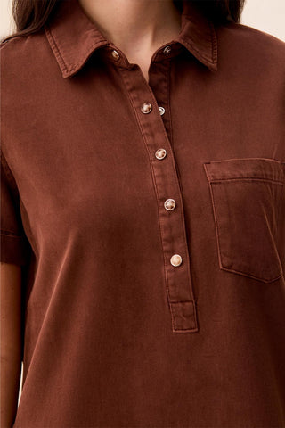 Pop Over Shirt Dress Rustic Brown
