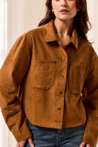 Snap Front Flowy Suede Shacket Hazelwood