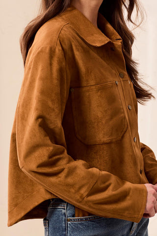 Snap Front Flowy Suede Shacket Hazelwood