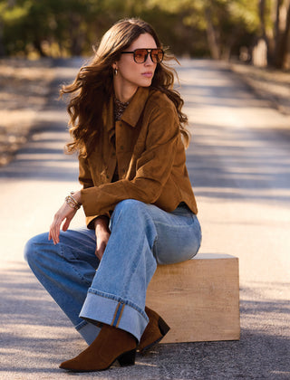 Snap Front Flowy Suede Shacket Hazelwood