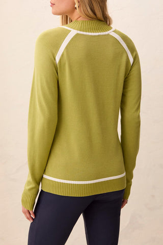 Long Sleeve Mock Neck Raglan Sweater Dark Lime