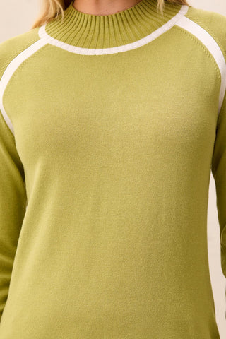 Long Sleeve Mock Neck Raglan Sweater Dark Lime