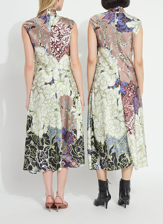 Flora Mock Neck Bias Cut Midi Dress Antique Garden
