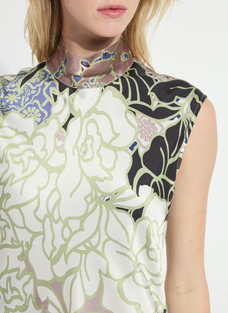 Flora Mock Neck Bias Cut Midi Dress Antique Garden
