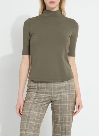 Clara Mock Neck Elbow Sleeve Top Mosswood