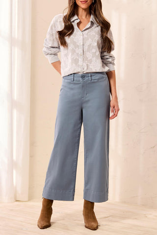 High Rise Fly Front Palazzo Blue Fog