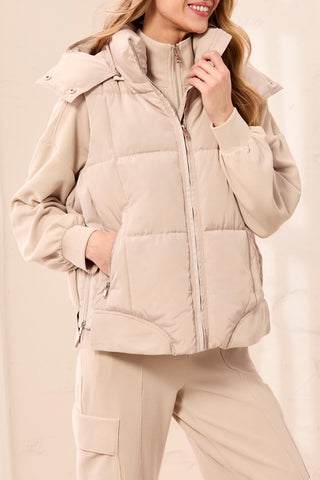 Quilted Puffer Vest With Removable Hood Sand Dune