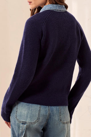 Mixed Media Sweater Jacket With Denim Detail Nightfall