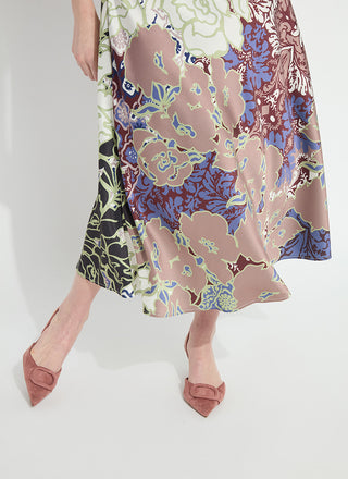 Flora Mock Neck Bias Cut Midi Dress Antique Garden
