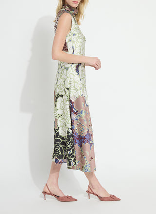 Flora Mock Neck Bias Cut Midi Dress Antique Garden
