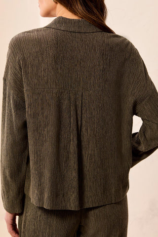 Crinkle Long Sleeve Button Front Shirt Basil