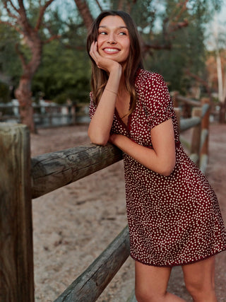 Woven V-Neck Dress Berry Noir Print
