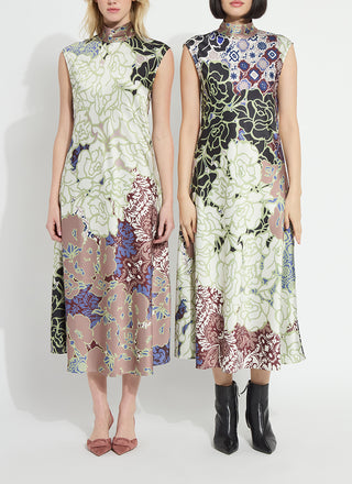 Flora Mock Neck Bias Cut Midi Dress Antique Garden