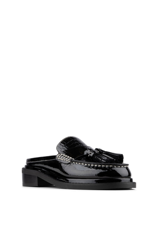 Bambie Slide Loafer Black Crinkle Patent
