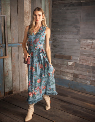 Danica Midi Dress Japonica Bird Blue Spruce