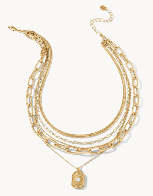 Radiant Window Layering Necklace Gold